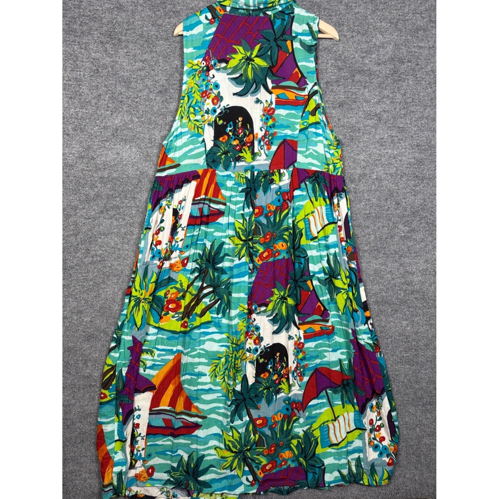 Vtg Carole Little‎ Size 14 Maxi Shirt Dress Green Tropical Button Front Vacation - Picture 2 of 9